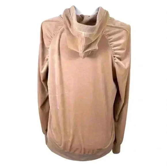 Jane and Delancey Tan Velvet Rouged Shoulder Long Sleeve Hoodie Size M - Picture 2 of 12